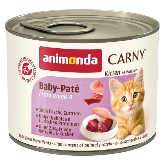 animonda Carny Katzen Nassfutter Kitten Baby-Paté (12 x 200g), Kitten getreidefreies Katzennassfutter ohne Zucker für wachsende Kätzchen bis 1 Jahr, mit frischen Zutaten