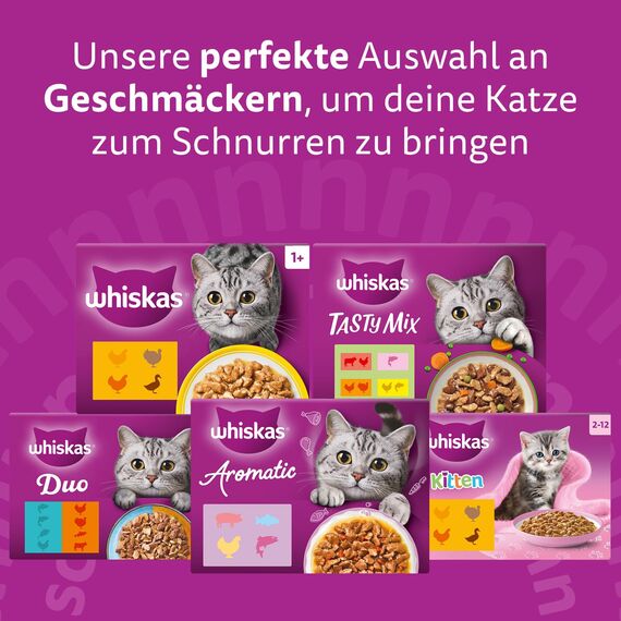 WHISKAS Nassfutter in Sauce für ausgewachsene Katzen 28 x 85g mit Lamm