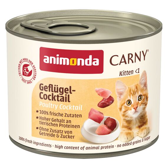 animonda Carny Katzen Nassfutter Kitten Geflügel Cocktail (12 x 200g), Kitten getreidefreies Katzennassfutter ohne Zucker für wachsende Kätzchen bis 1 Jahr, mit frischen Zutaten