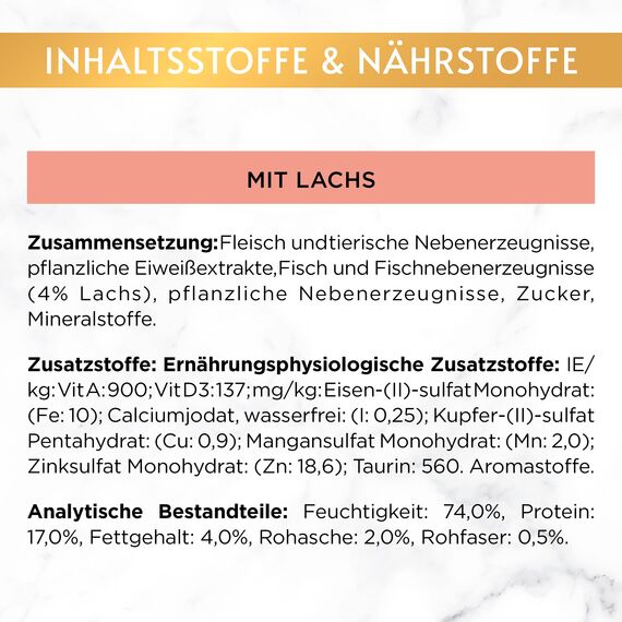 Gourmet Gold Raffiniertes Ragout Katzenfutter nass, mit Lachs, 12er Pack (12 x 85g)