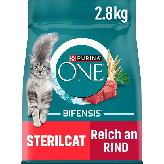 PURINA ONE BIFENSIS STERILCAT Katzenfutter trocken für sterilisierte Katzen, reich an Rind, 4er Pack (4 x 2,8kg)