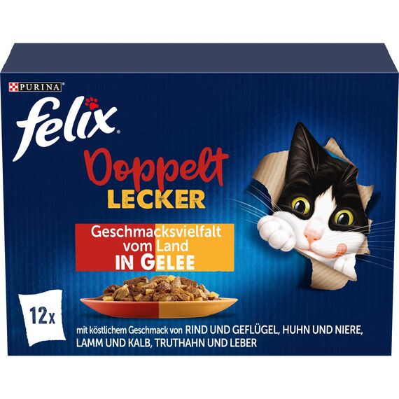 Felix So gut wie es aussieht Doppelt Lecker Katzenfutter nass in Gelee, Sorten-Mix, 6er Pack (6 x 12 Beutel à 85g)