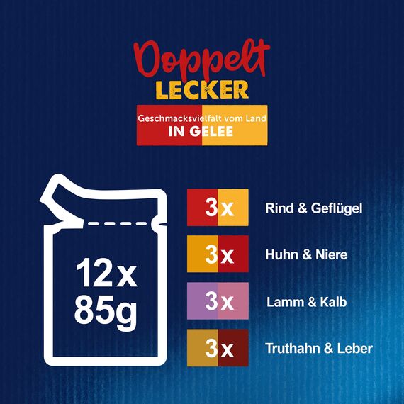 Felix So gut wie es aussieht Doppelt Lecker Katzenfutter nass in Gelee, Sorten-Mix, 6er Pack (6 x 12 Beutel à 85g)