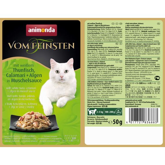 animonda vom Feinsten Katzenfutter nass mit Thunfisch + Calamari (18 x 50g), getreidefreies Katzenfutter nass ohne Zucker, mit frischen, fleischigen Zutaten