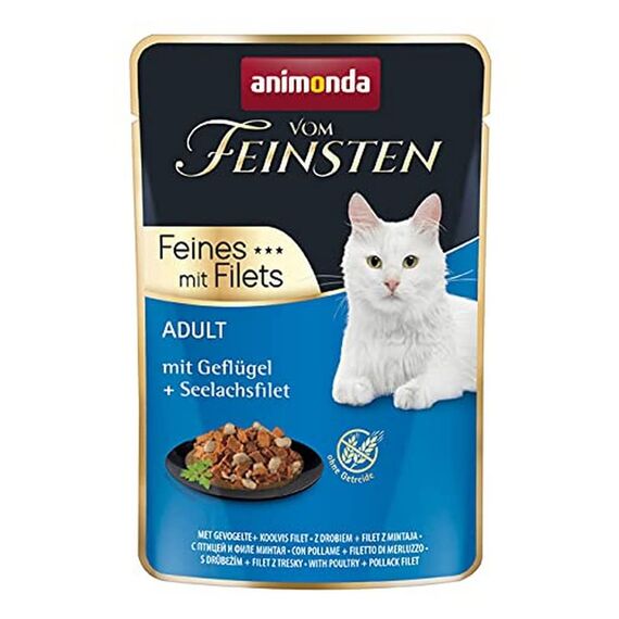 animonda vom Feinsten Feines mit Filets adult Katzenfutter, Nassfutter für ausgewachsene Katzen, mit Geflügel + Seelachsfilet, 18 x 85 g