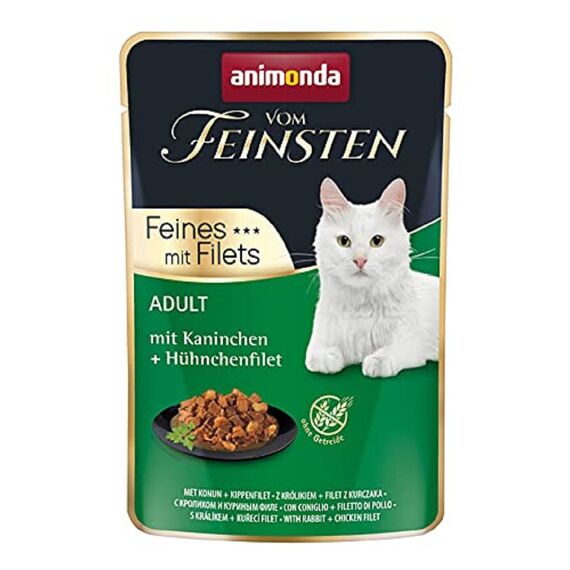 animonda vom Feinsten mit Filets, Katzenfutter nass mit Kaninchen + Hühnchenfilet, 18 Portionsbeutel (18 x 85g), getreidefreies Katzen Nassfutter ohne Zucker, mit fleischigen Zutaten