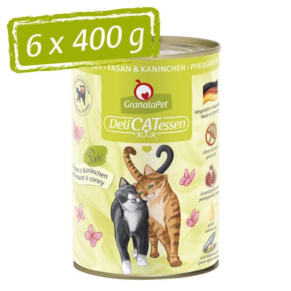 GranataPet DeliCatessen Fasan & Kaninchen, Nassfutter für Katzen, Katzenfutter für Feinschmecker, Futter ohne Getreide & ohne Zuckerzusätze, 6 x 400 g