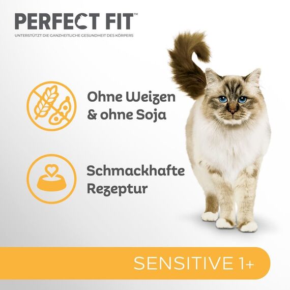 PERFECT FIT Adult Trockenfutter für erwachsene, sensitive Katzen ab 1 Jahr - Truthahn, 750g (6 Beutel)