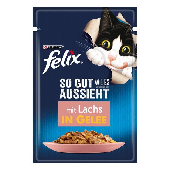 Felix So gut wie es aussieht Katzenfutter nass in Gelee, mit Lachs, 26er Pack (26 x 85g)