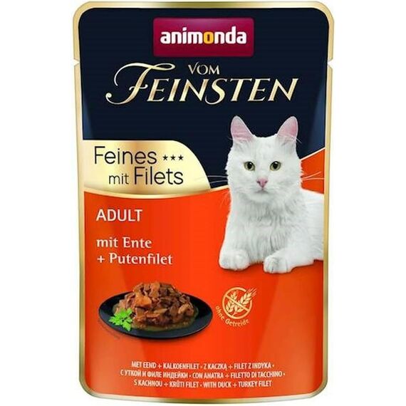 animonda Vom Feinsten Adult Katzenfutter, Nassfutter für ausgewachsene Katzen, Feines mit Filets, mit Ente + Putenfilet, 18 x 85 g