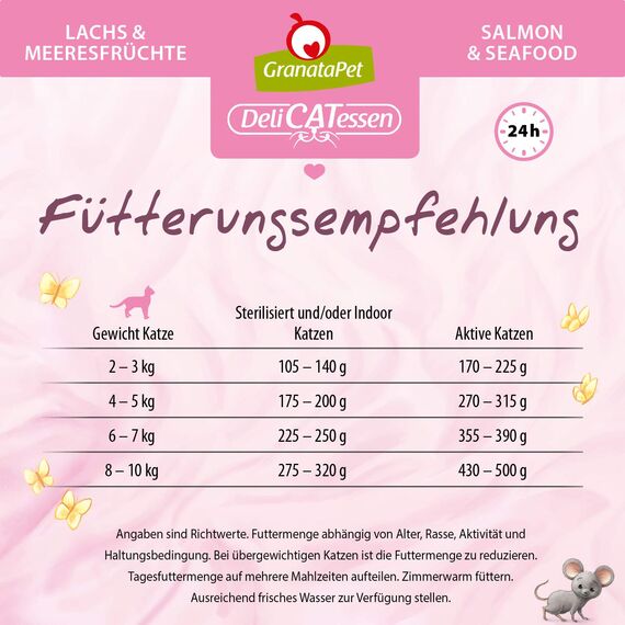 GranataPet DeliCatessen Lachs & Meeresfrüchte, Nassfutter für Katzen, Katzenfutter für Feinschmecker, Futter ohne Getreide & ohne Zuckerzusätze, 6 x 200 g