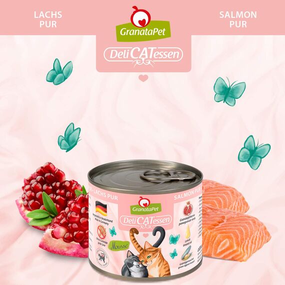 GranataPet DeliCatessen Multipack 2 PUR, Nassfutter für Katzen im Probierpaket, Alleinfuttermittel ohne Getreide, Katzenfutter mit hohem Fleischanteil & hochwertigen Ölen, 6 x 200 g