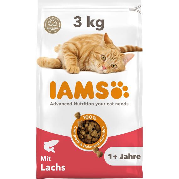 IAMS Katzenfutter trocken mit Lachs - Trockenfutter für Katzen im Alter von 1-6 Jahren, 3 kg