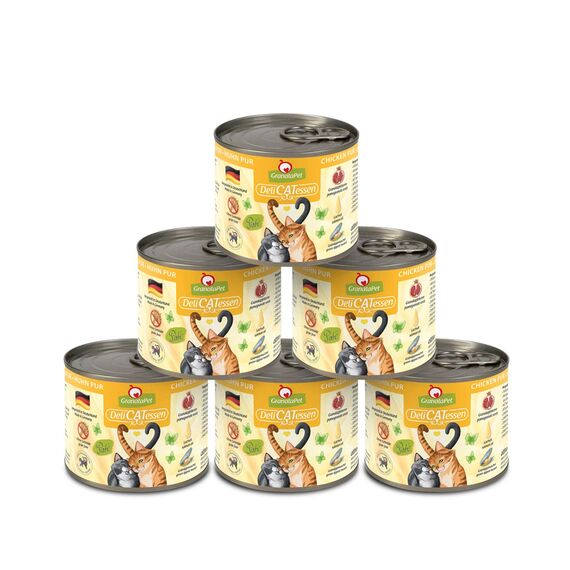 GranataPet DeliCatessen Huhn PUR, Nassfutter für Katzen, Futter ohne Getreide & ohne Zuckerzusätze, Katzenfutter mit hohem Fleischanteil & hochwertigen Ölen, 6 x 200 g