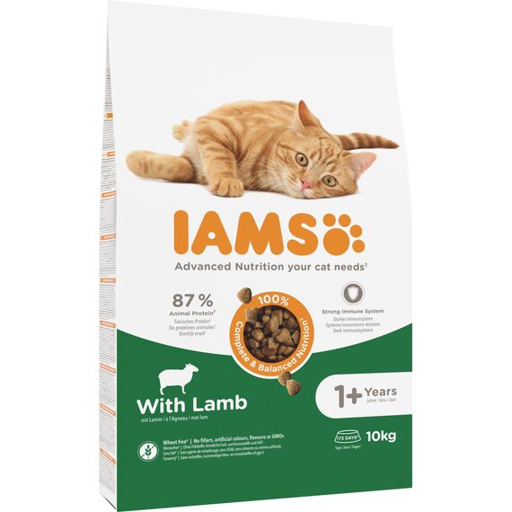 IAMS Katzenfutter trocken mit Lamm - Trockenfutter für Katzen im Alter von 1-6 Jahren, 10 kg