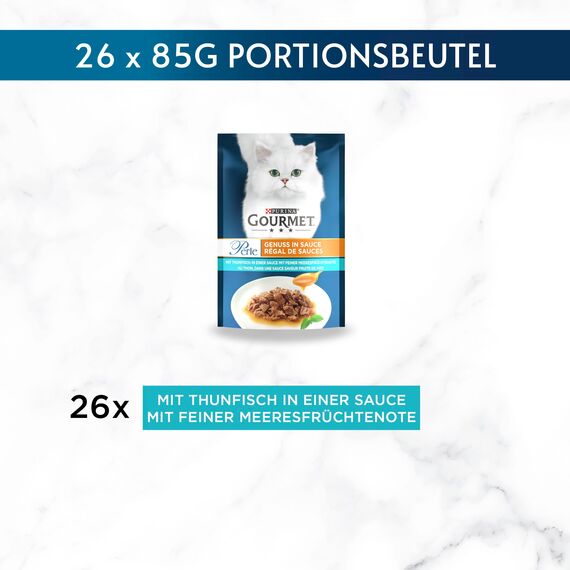 Gourmet Perle Genuss in Sauce Katzenfutter nass, mit Thunfisch, 26er Pack (26 x 85g)