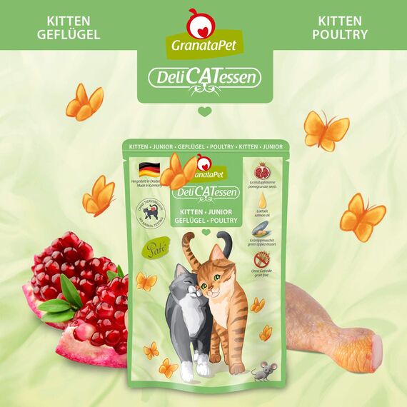 GranataPet DeliCatessen Kitten / Junior Geflügel, Nassfutter für Katzen, Katzenfutter für Feinschmecker, Futter ohne Getreide & ohne Zuckerzusätze, 6 x 85 g