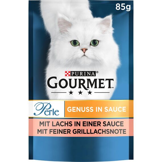 Gourmet Perle Genuss in Sauce Katzenfutter nass, mit Lachs, 26er Pack (26 x 85g)