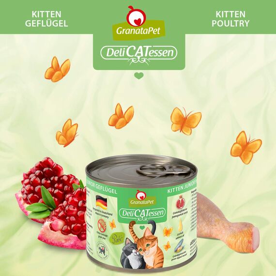 GranataPet DeliCatessen Kitten / Junior Geflügel, Nassfutter für Katzen, Katzenfutter für Feinschmecker, Futter ohne Getreide & ohne Zuckerzusätze, 6 x 200 g