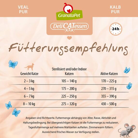 GranataPet DeliCatessen Kalb PUR, Nassfutter für Katzen, Futter ohne Getreide & ohne Zuckerzusätze, Katzenfutter mit hohem Fleischanteil & hochwertigen Ölen, 6 x 400 g