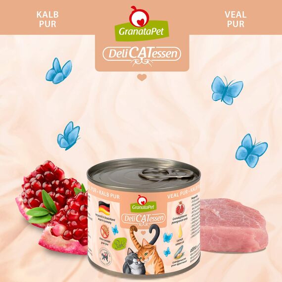 GranataPet DeliCatessen Multipack 2 PUR, Nassfutter für Katzen im Probierpaket, Alleinfuttermittel ohne Getreide, Katzenfutter mit hohem Fleischanteil & hochwertigen Ölen, 6 x 200 g