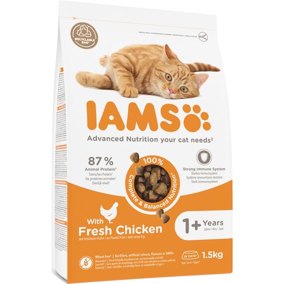 IAMS for Vitality Katzenfutter trocken Huhn - Trockenfutter für Katzen im Alter von 1-6 Jahren, 1,5 kg