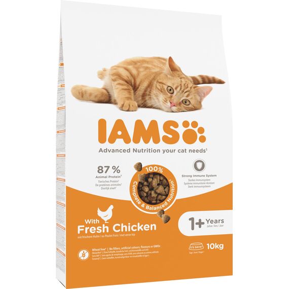 IAMS Katzenfutter trocken mit Huhn - Trockenfutter für Katzen im Alter von 1-6 Jahren, 10 kg