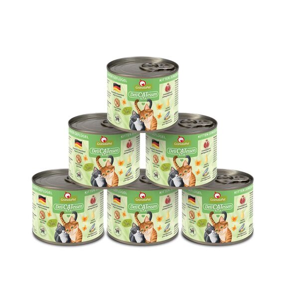 GranataPet DeliCatessen Kitten / Junior Geflügel, Nassfutter für Katzen, Katzenfutter für Feinschmecker, Futter ohne Getreide & ohne Zuckerzusätze, 6 x 200 g