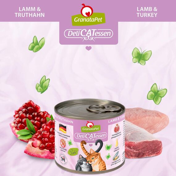 GranataPet DeliCatessen Multipack 1, Nassfutter für Katzen im Probierpaket, Alleinfuttermittel ohne Getreide, Katzenfutter mit hohem Fleischanteil & hochwertigen Ölen, 6 x 200 g