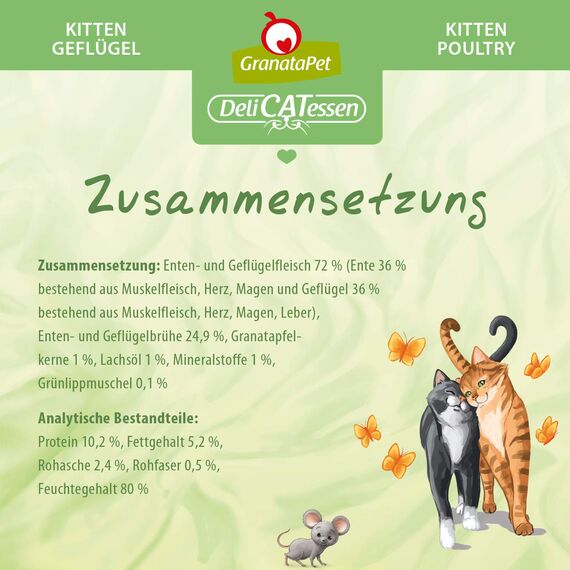 GranataPet DeliCatessen Kitten / Junior Geflügel, Nassfutter für Katzen, Katzenfutter für Feinschmecker, Futter ohne Getreide & ohne Zuckerzusätze, 6 x 85 g