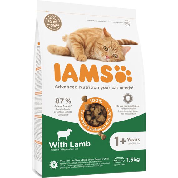 IAMS Katzenfutter trocken mit Lamm - Trockenfutter für Katzen im Alter von 1-6 Jahren, 1,5 kg