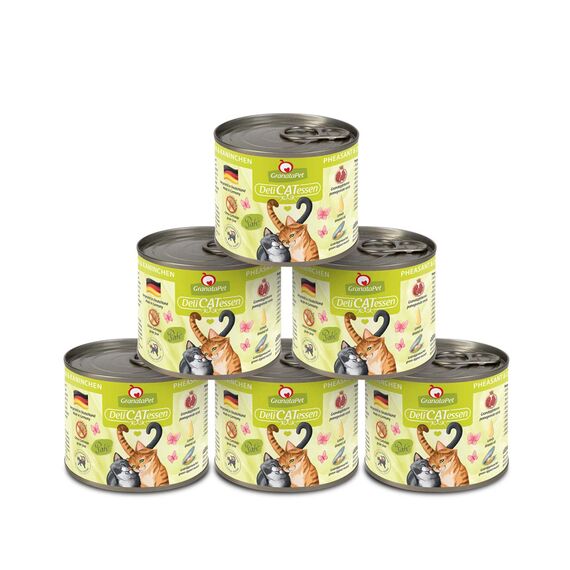 GranataPet DeliCatessen Fasan & Kaninchen, Nassfutter für Katzen, Katzenfutter für Feinschmecker, Futter ohne Getreide & ohne Zuckerzusätze, 6 x 200 g