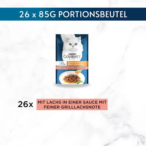 Gourmet Perle Genuss in Sauce Katzenfutter nass, mit Lachs, 26er Pack (26 x 85g)