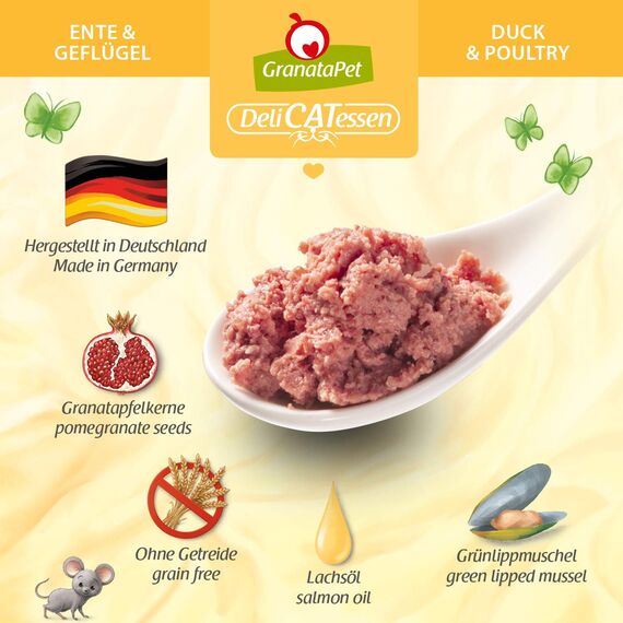 GranataPet DeliCatessen Huhn PUR, Nassfutter für Katzen, Futter ohne Getreide & ohne Zuckerzusätze, Katzenfutter mit hohem Fleischanteil & hochwertigen Ölen, 6 x 200 g