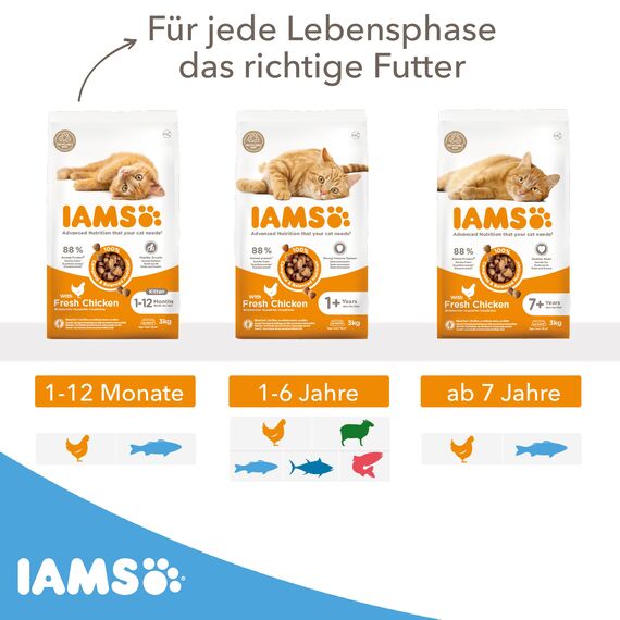 IAMS Katzenfutter trocken mit Fisch - Trockenfutter für Katzen im Alter von 1-6 Jahren, 3 kg