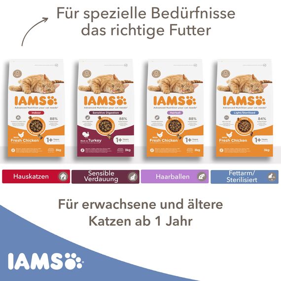 IAMS Sterilised Katzenfutter trocken mit Huhn - Trockenfutter für sterilisierte / kastrierte Katzen ab 1 Jahr, 1,5 kg