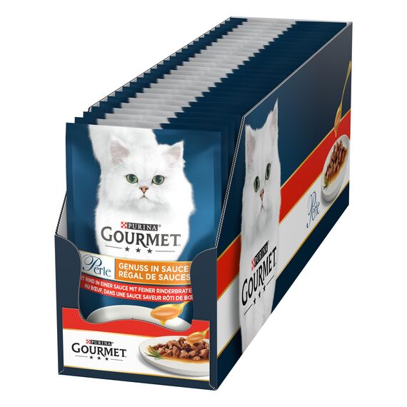 Gourmet Perle Genuss in Sauce Katzenfutter nass, mit Rind, 26er Pack (26 x 85g)