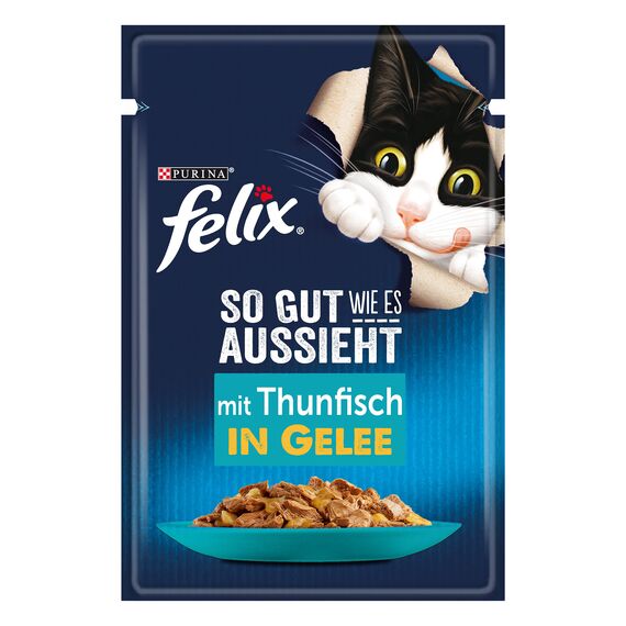 Felix So gut wie es aussieht Katzenfutter nass in Gelee, mit Thunfisch, 26er Pack (26 x 85g)