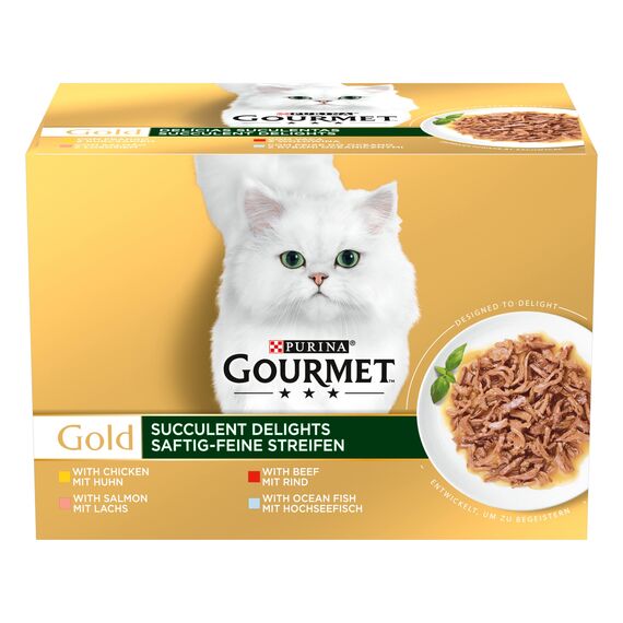 Gourmet Gold Saftig feine Streifen Katzenfutter nass, Sorten Mix, 96er Pack (96 x 85g)