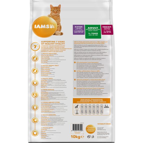 IAMS Katzenfutter trocken mit Lamm - Trockenfutter für Katzen im Alter von 1-6 Jahren, 10 kg