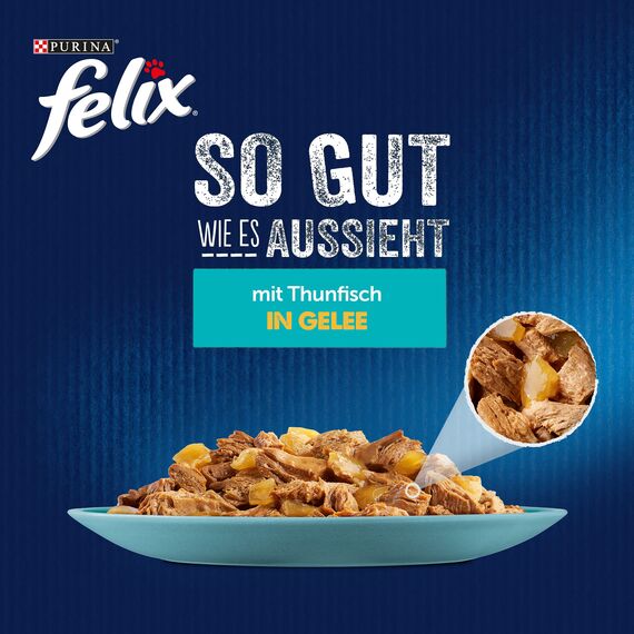 Felix So gut wie es aussieht Katzenfutter nass in Gelee, mit Thunfisch, 26er Pack (26 x 85g)