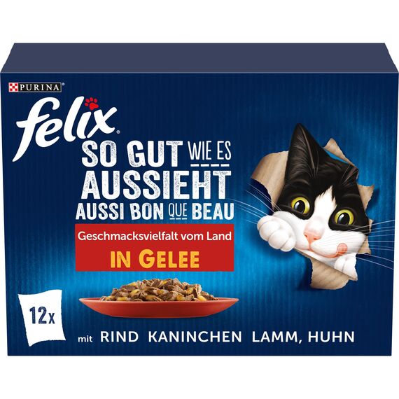 Felix So gut wie es aussieht Katzenfutter nass in Gelee, Sorten-Mix, 6er Pack (6 x 12 Beutel à 85g)