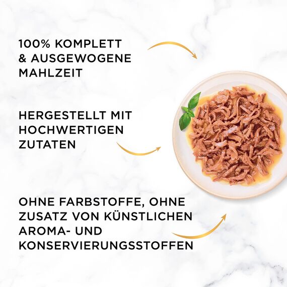 Gourmet Gold Saftig feine Streifen Katzenfutter nass, Sorten Mix, 96er Pack (96 x 85g)