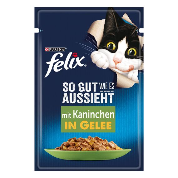 Felix So gut wie es aussieht Katzenfutter nass in Gelee, mit Kaninchen, 26er Pack (26 x 85g)