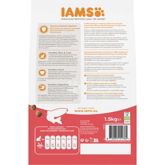 IAMS for Vitality Katzenfutter trocken mit Lachs - Trockenfutter für Katzen im Alter von 1-6 Jahren, 1,5 kg