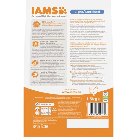 IAMS Sterilised Katzenfutter trocken mit Huhn - Trockenfutter für sterilisierte / kastrierte Katzen ab 1 Jahr, 1,5 kg