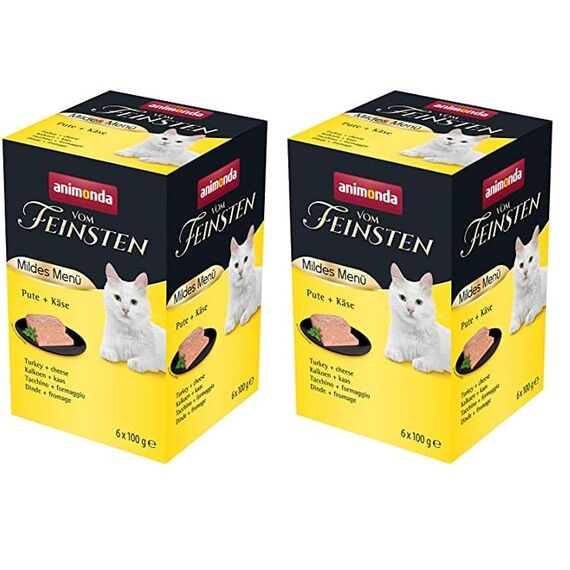 animonda Vom Feinsten Adult Mildes Menü Pute + Käse (6 x 100 g), Nassfutter für Sensible Katzen, Katzenfutter ohne Getreide und Zucker, leicht verdauliches Futter mit Putenfleisch (Packung mit 2)