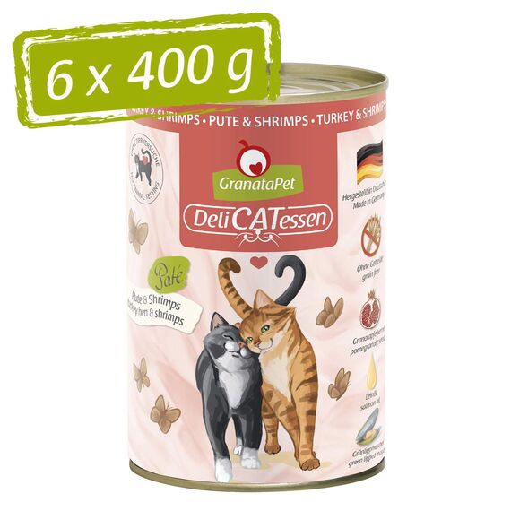 GranataPet DeliCatessen Pute & Shrimps, Nassfutter für Katzen, Katzenfutter für Feinschmecker, Futter ohne Getreide & ohne Zuckerzusätze, 6 x 400 g