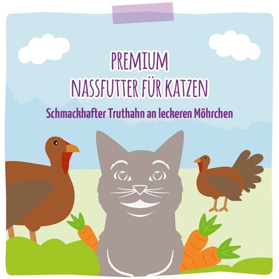 MjAMjAM - Premium Nassfutter für Katzen - schmackhafter Truthahn an leckeren Möhrchen, 6er Pack (6 x 800 g), getreidefrei mit extra viel Fleisch