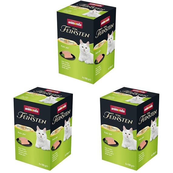 vom Feinsten Mildes Menü Pute Pur(6 x 100g), Katzenfutter nass ohne Getreide und Zucker von animonda, leicht verdauliches Katzenfuttermit Putenfleisch (Packung mit 3)